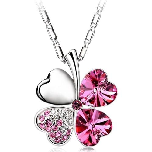 Chavin Crystal Cubic Zirconia Rhodium Cap. Clover Lady Necklace db14