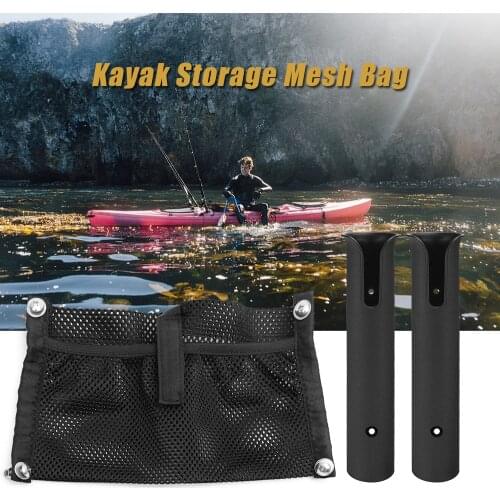 Fishing Rod Holder with Mesh Storage Pouch for Boat Canoe Kayak Outdoor Water Sports