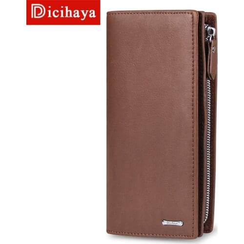 DICIHAYA Men Wallets Long Style Genuine Leather Card Holder Male Purse Zipper Large Capacity Brand Leather Wallet For Men