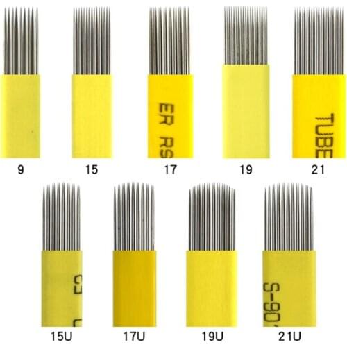 100 Pcs Microblading Shading Blades Tattoo Needles DOUBLE ROW Flat For Fog Brow 9/15/17/19/21Pin
