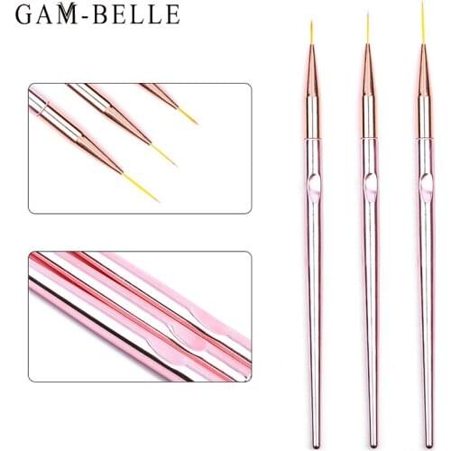 GAM-BELLE 3pcs/set Nail Art Line Painting Pen 3D Tips Acrylic UV Gel Brushes Drawing Crystal Liner Glitter French Manicure Tool