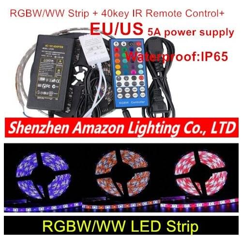 LED Strip SMD 5050 RGBW 12V flexible light RGB+Warm White colorful strip lighting,5m 60Leds/m+IR Remote Control +power supply
