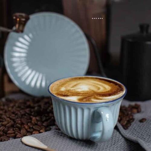 European-style coffee cup coarse ceramic household large-mouth garland cup breakfast oatmeal cup Japanese retro bowl cup with sa