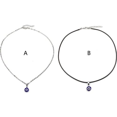 MXME Creative Evil Eye Necklace New Fashionable Womens Good Luck Necklace Simple Metal Chain Leather Rope Chain Black Choker