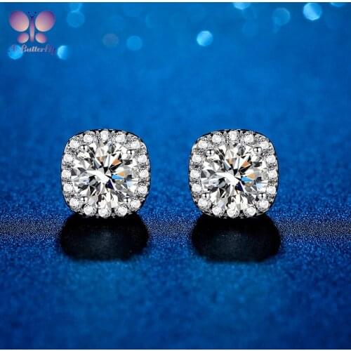 925 Sterling Silver Moissanite Square Halo Earrings 0.5 1.0 2.0CT Round Cut Very Shiny Wedding Jewelry Quality Assurance