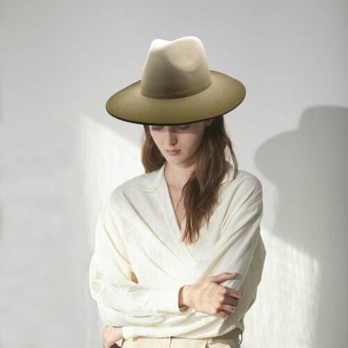 Fashion Gradient Color Hat Top Woolen Men and Women Trend Big-Edge Felt Autumn and Winter Jazz Cap Wide-brimmed Fedora Hats
