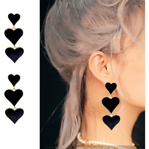 Fashion Black Peach heart shape Chain Dangle Earrings Tassel Dangle Jewelry Fashion Party Simple Earring for Women Girls