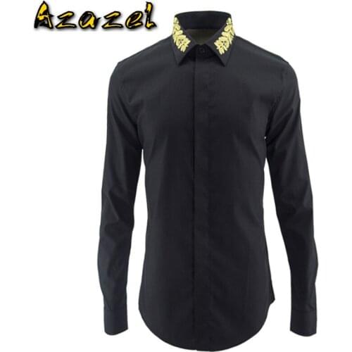 Azazel Shirts Men Luxury Brand Long Sleeve Cotton Mens Dress Shirts Fashion Gold Thread Embroidery Slim Fit Shirts Man Plus Size