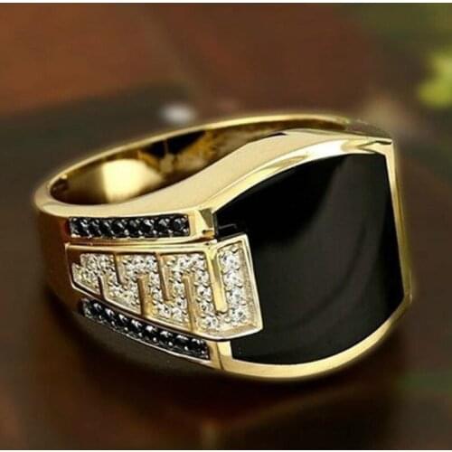 New Hot Sale Fashion Retro Ethnic Style Square Black Mirror Domineering Mens Ring Whole Sale Rings Luxury Jewelry