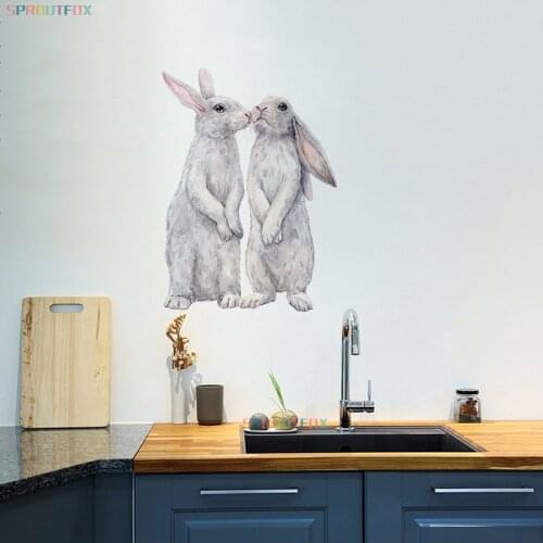 Kissing Rabbits Kitchen Refrigerator Stickers On The Wall Vinyl Decorative For Home Decor Living Room Bathroom Wallpaper
