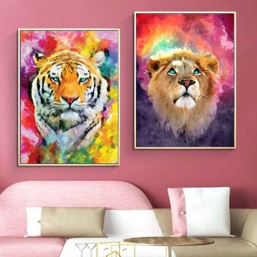 Watercolor tiger Wall Art Canvas Abstract Animals Lion Pop Graffiti Art Paintings Cuadros Picture For Baby Room Decor