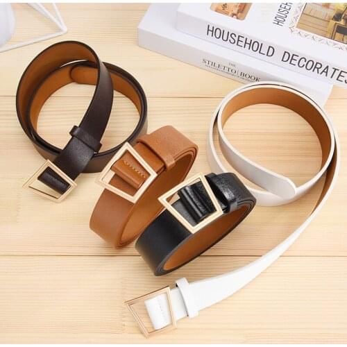 New Wide Leather Waist Strap Belt Women Gold Trapezoid Metal Buckle Belts Woman Belts For Jean Ceinture Femme Pasek Damski Riem