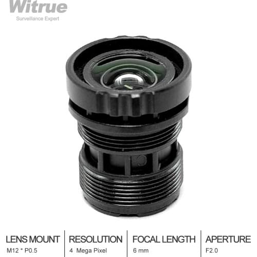Witrue CCTV Camera Lens HD 4 Megapixel 6mm M12 * P0.5 Mount Aperture F2.0 1/2.7" for IP Security Cameras