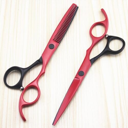 Professional japan 6 inch red&black hair scissors set salon cutting barber makas haircut thinning shears hairdressing scissors