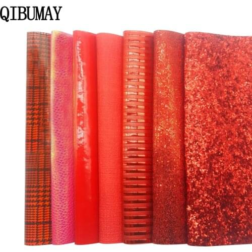 QIBU Wholesale Fabric Faux Leather Sheets Red Smooth Glitter Multi Materials DIY Bags Shoes Accessories PU leather Bow Fabric