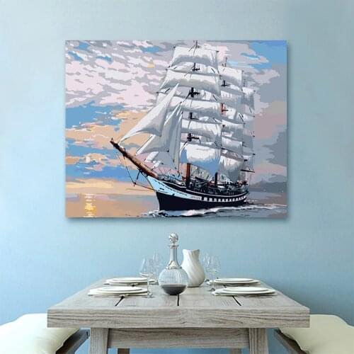 Blue ocean ancient warship smooth sailing decorative painting own painting DIY paint by number art painting by numbers