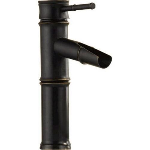 Black Oil Rubbed Brass Bamboo Style Single Handle Lever Bathroom Vessel Sink Basin Faucet Mixer Waterfall Water Tap ahg030