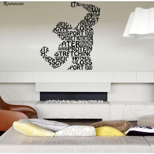 Gym Logo Bodybuilding Fitness Quote Word Wall Vinyl Sticker Bedroom Decal Removable Home Decor Mural Wallpaper G-29