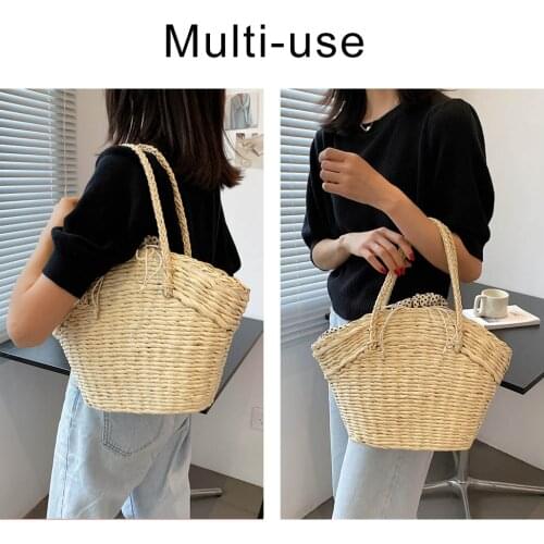 Fashion Straw Woven Shoulder Bags For Women Designer Rattan Simple Ladies Tote Bags Summer Large Capacity Beach Female Handbags