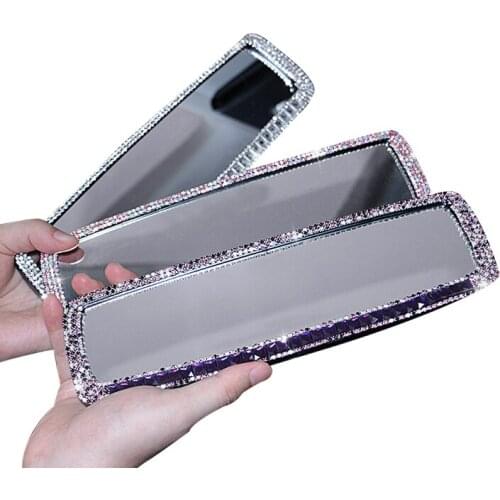 Car Interior Rhinestone Rearview Mirror Decor Charm Crystal Bling Diamond Ornament Rear View Mirror Cover Women Auto Accessories
