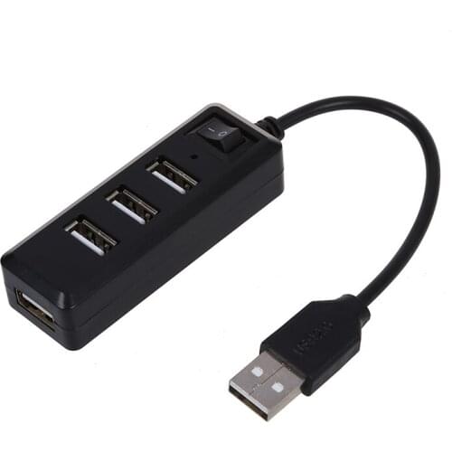 USB 2.0 4 Ports High Super Speed Hub On Off Switch LED for PC Laptop Black CNIM Hot