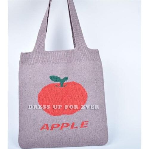 Japanese Casual College Style Knitting Wool Lovely Pattern Womens Bags Large Capacity Shoulder Shopping Bag Candy Color