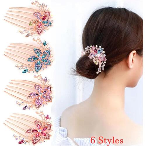1 Pc Set Ladies Retro Colorful Flower Rhinestone Hair Clip Hollow Crystal Hair Comb Hair Clip Fashion Hair Accessories Headdress