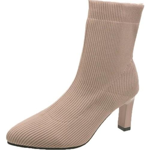 Womens Boots Elastic Knit Sock Boots High Heels Fashion Ankle Boots Women Pumps Sexy Party Thick Heel Ankle Booties Female shoes