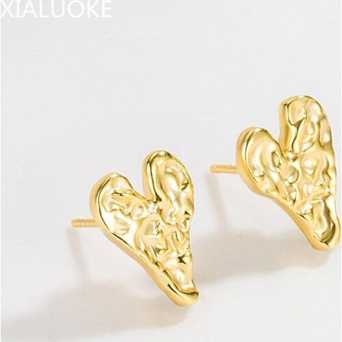 XIALUOKE S925 New Style Irregular Surface Concave Convex Heart-shaped Stud Earrings For Women Elegant Joker Fashion Ear Jewelry