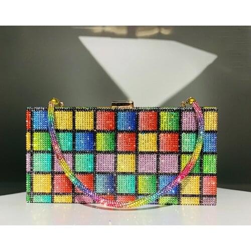 New Rainbow Diamond Wedding Clutch Bag Elegant Party Evening Clutch Purse and Handbag for Women Luxury Designer Crossbody Bag