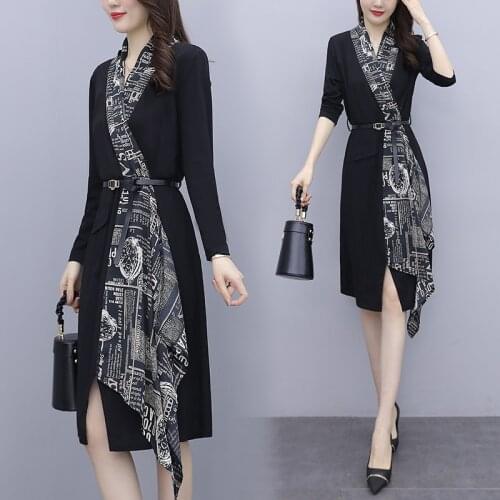 Womens plus size L-5XL dress fat XXL XXXL 3XL XXXXL 4XL woman office ladies work wear 2021 spring belt long sleeve dress clothes