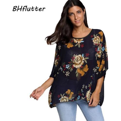 BHflutter Beach Dress Boho Style Batwing Floral Print Summer Dress 2018 New Arrival Women Chiffon Dresses Plus Size 4XL 5XL 6XL
