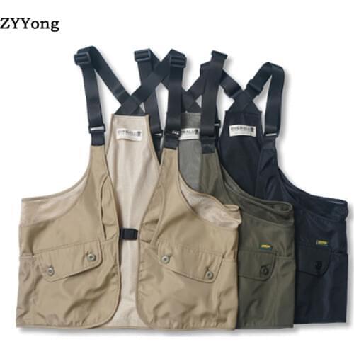 New Men Retro Fashion Streetwear Hip Hop Vest Coat Male Female Japan Korea Style Loose Function Waistcoat Sleeveless Jacket 2020