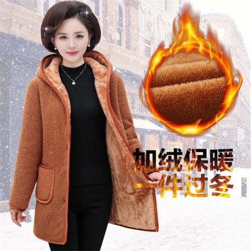 Plus size Mother Winter Cotton Jacket Coat Fashion Parka Women Warm Plus velvet Hooded Outwear Solid Casual Middle-aged Clothing