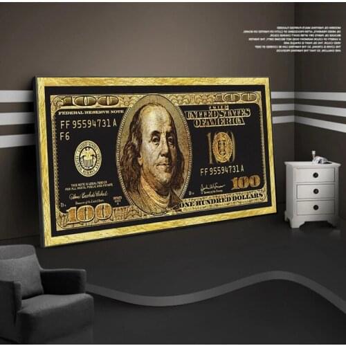 Golden Dollar Inspirational Canvas Art Posters And Prints Silver Money Canvas Paintings On the Wall Art Picture For Living Room