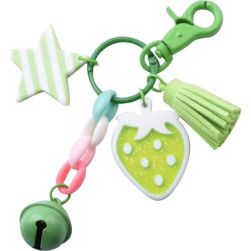 CHUNOU Strawberry Star Bell Tassel Keychain Pendant Girl Bag Accessories Lovely Cute Key chain For Women Car Key chains ring New