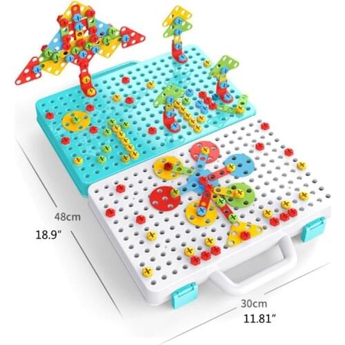 1Set Creative Building Block for Brain Development Electric Drill DIY 3D Jigsaw