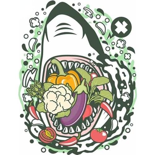 13cm x 10cm for Shark Vegetable Vegan Car Stickers Cartoon Windshield Decal Windows RV Occlusion Scratch Decoration