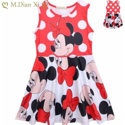 3-8Years Baby Girls Sleeveless Minnie Print Dresses Clothes Kids Summer Princess Dress Children Party Ball Pageant Dress Outfits
