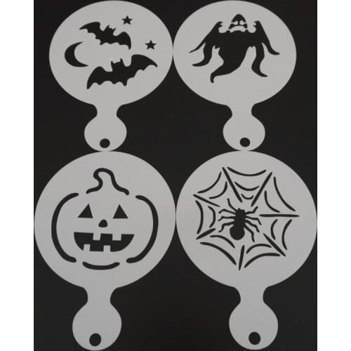 4pcs Holloween Coffee Stencils Latte Art Cookie Barista Capuccino Painting Cake Decorating Tools