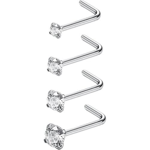 50pcs/Lot 20G CZ Nose Stud Screw Surgical Steel Nose Ring Nose Piercing1.5mm 2mm 2.5mm 3mm L Shape Shine Free Shipping