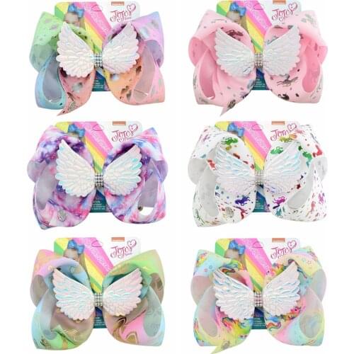 1 Piece 8 Inches Unicorn Wings JOJO Siwa Hair Bows With Clip Baby Girls Boutique Hair Clip Hairgrips Headwear Hair Accessories