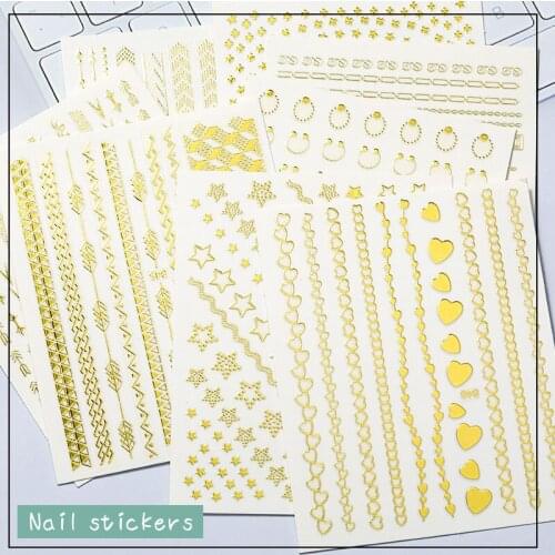 Bronzing Nail Stickers 3D Holographics Pentagram Love Geometry Nail Decals Slider For Nails DIY Decoration Set