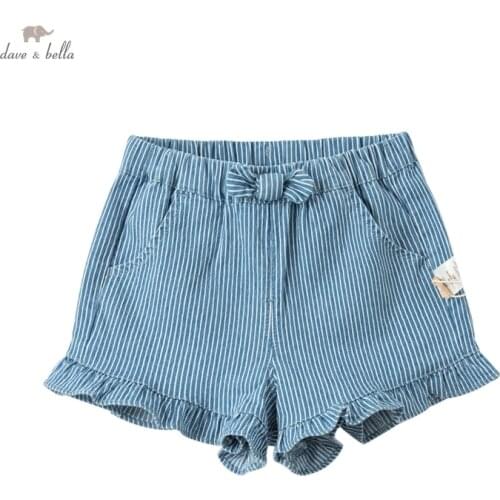DBM17844 dave bella summer baby girls fashion bow striped pockets shorts children kids girl cute pants infant toddler trousers