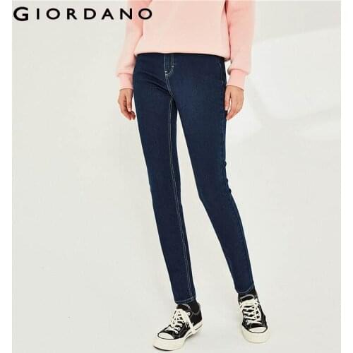 Giordano Women Jeans Fleece-lined High Rise Slim Jeans Zip Front Full Length Warm Calca Jeans Feminina 05410722