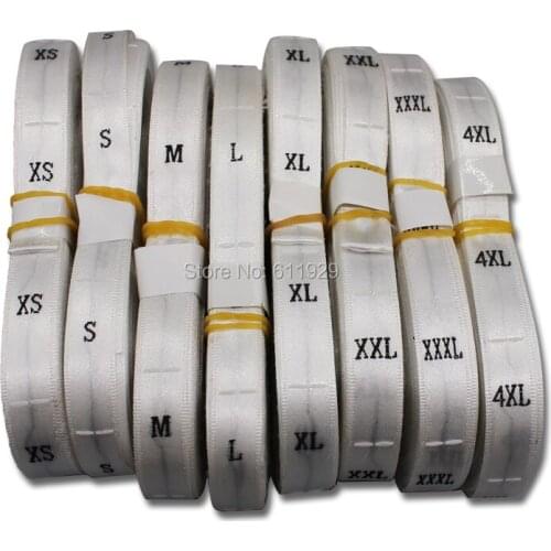 Free shipping white GARMENT SIZE EMBROIDERED LABEL ,satin woven size tag,garment customized label ,clothing size labels 500 pcs