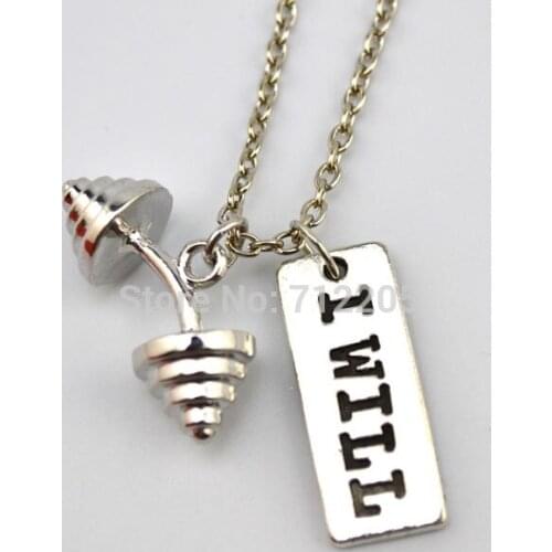 Dumbbell Kettle bell barbell with I WILL Fitness weightlifting Gym chain necklace (A1221)
