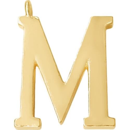 Smooth Mirror Metal Word M Gold Charm for English Alphabet Jewelry Making Pendant
