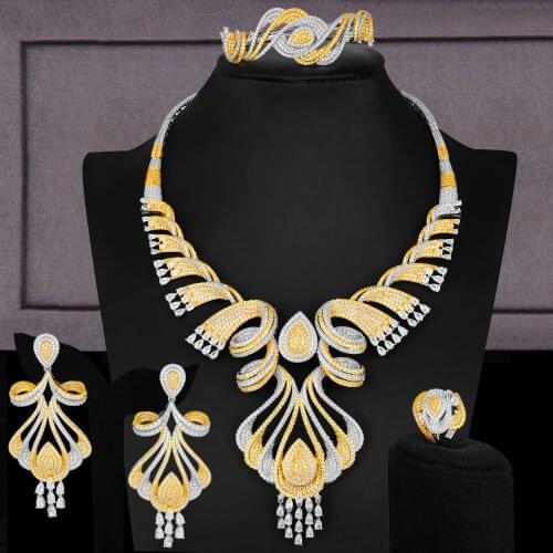GODKI Luxury 4PCS Flowers Necklace Earring Sets Cubic Zirconia jewelry Sets for women Wedding Indian Bridal Jewelry Sets 2018