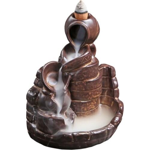 Kiln Backflow Incense Burner High Mountain Gourd Aroma Burner Incense Holder Ceramic Crafts Brown Color Home Decor